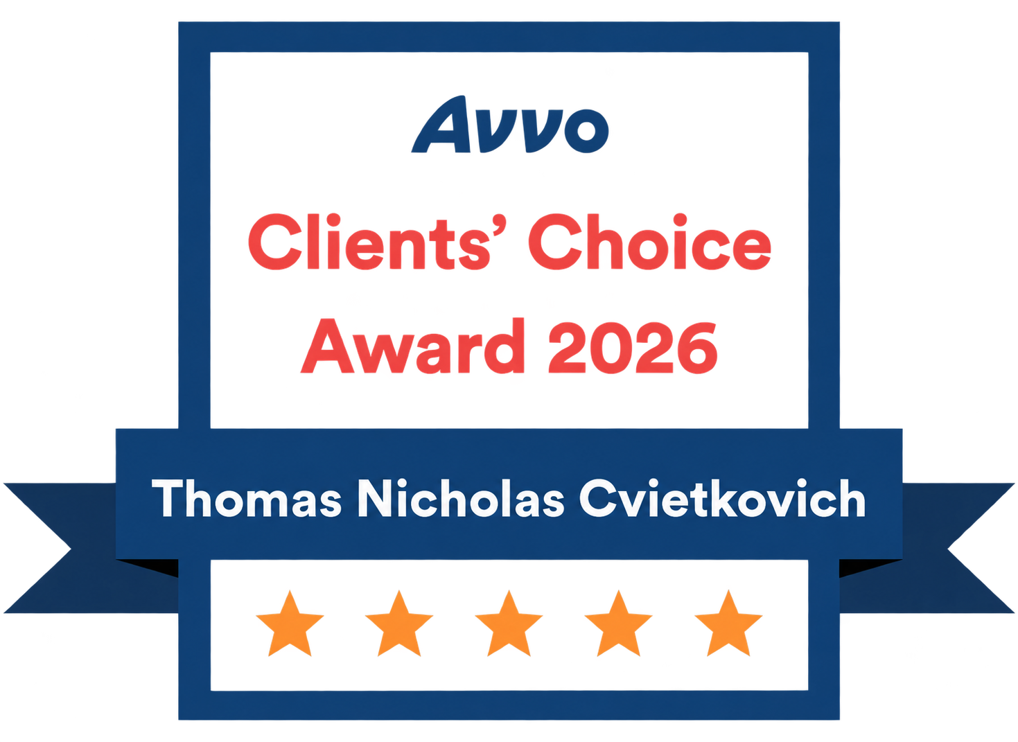 Thomas Nicholas Cvietkovich — Avvo Clients’ Choice Award 2026